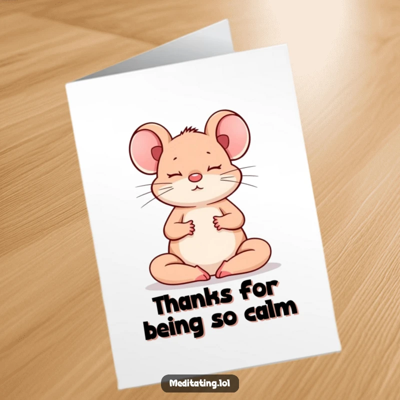 Funny Free Printable Mouse Thank You Card: A brave mouse meditates peacefully, conveying heartfelt thanks with quiet grace.