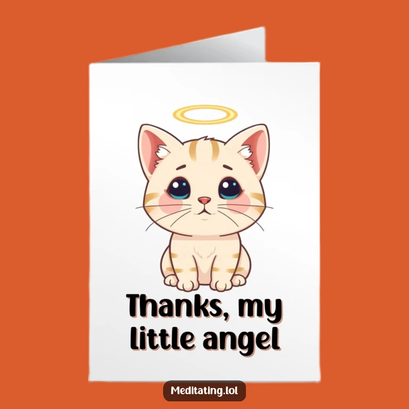Free Printable Thank You Card: Innocent Cat for Grateful Bows