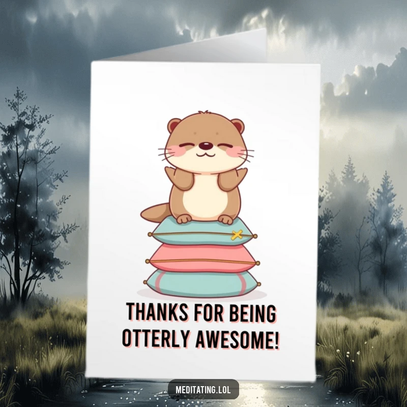 Funny Free Printable Thank You Card: A cheerful otter rests serenely on cushions, sending peaceful thanks your way.