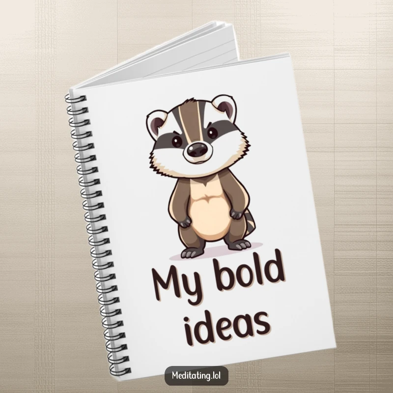 Funny Badger Notebook: Brave badger in a stoic posture, perfect for jotting down thoughts with focus and humor.