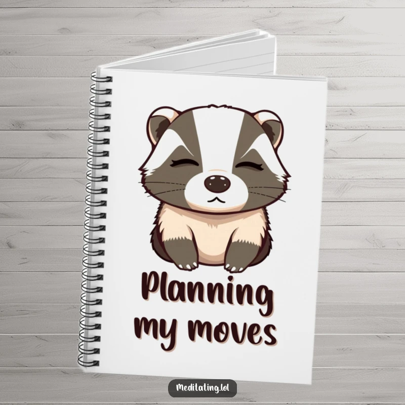 Funny notebook cover with a determined badger breathing deeply, encouraging focused writing and planning.