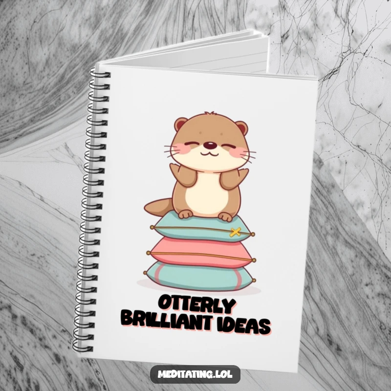 Funny otter notebook featuring an otter balancing on cushions, ideal for jotting down serene thoughts.