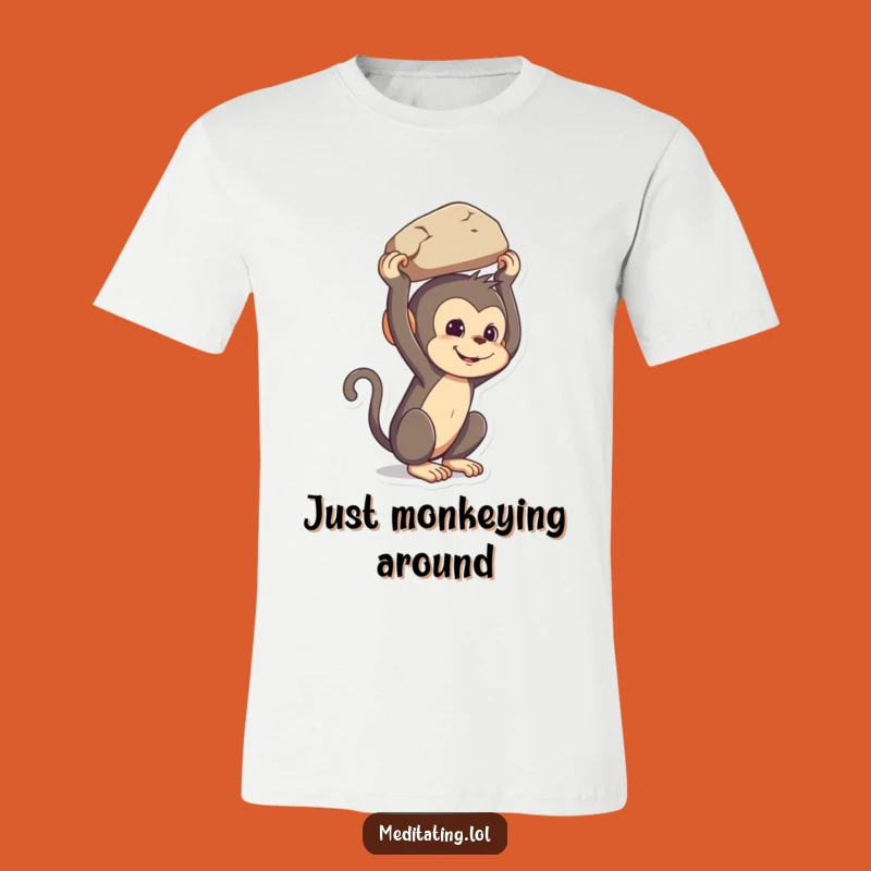 Funny Monkey Balancing Rock T-Shirt: Playful Primate Humor Tee