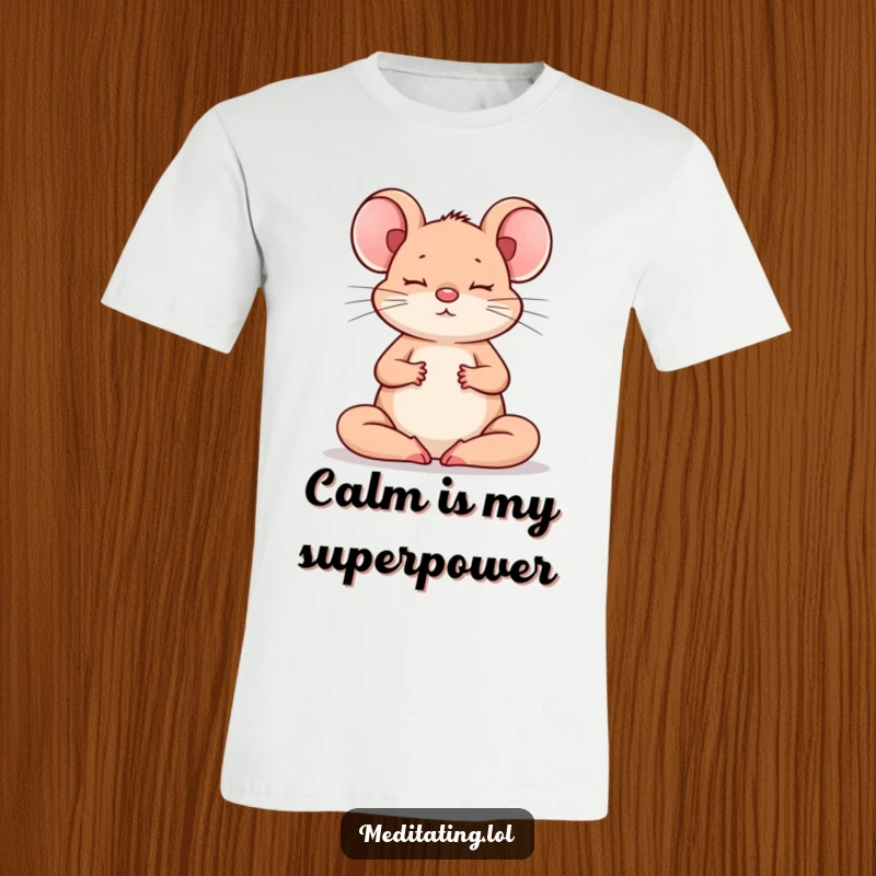 Funny Mouse T-Shirt: A humorous tee depicting a brave mouse meditating with crossed paws, radiating tranquility and wit.