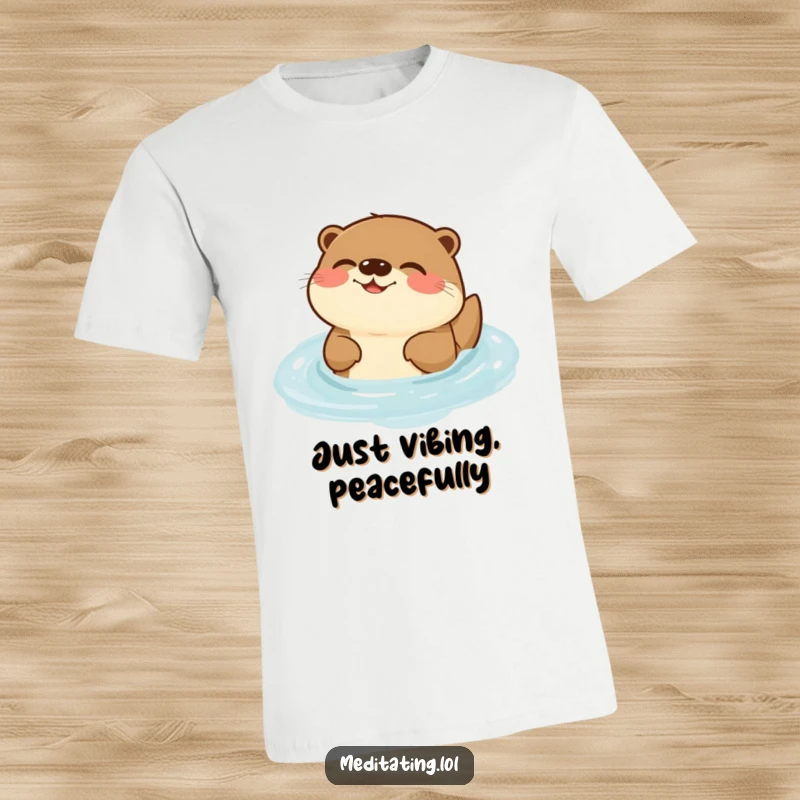 Funny Otter T-Shirt: A smiling otter floats on water, humming a happy tune, radiating infectious humor and joy.