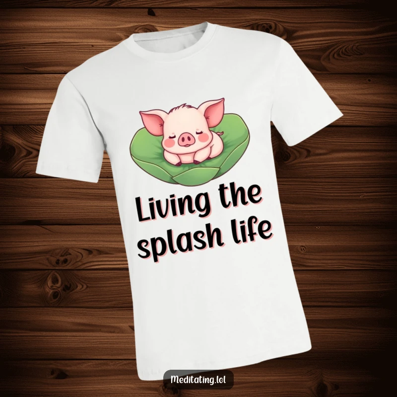 Funny Piglet T-Shirt: A charming, playful piglet rests on a lotus leaf, radiating calm and comedic joy.