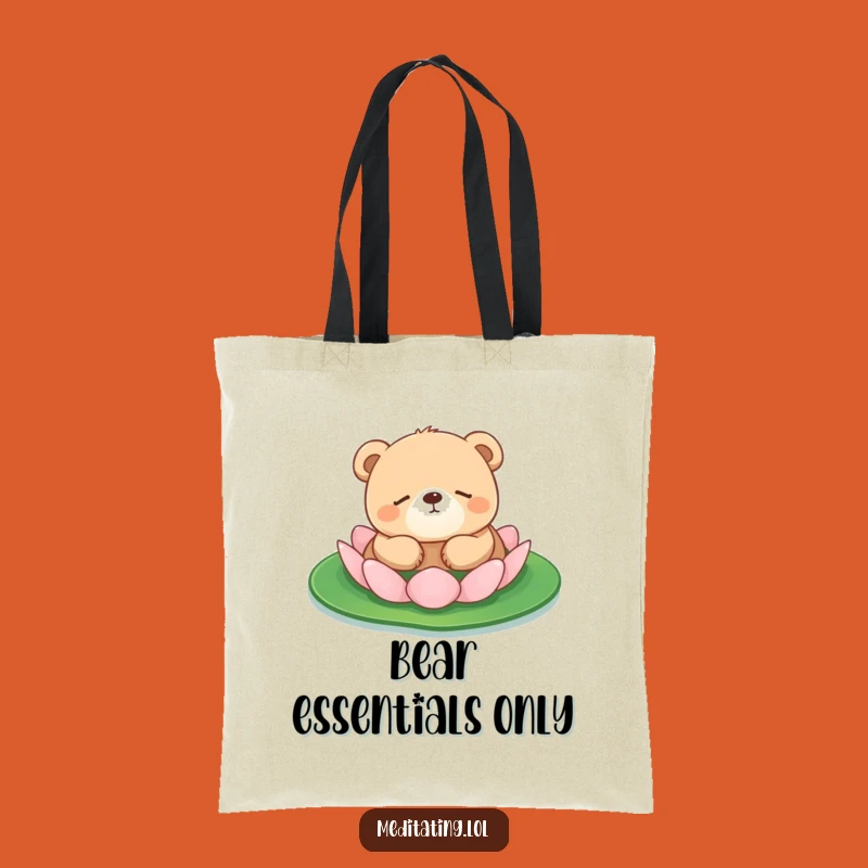 Funny Bear Cub Lily Pad Tote Bag: Spacious & Peaceful Animal Carry-All